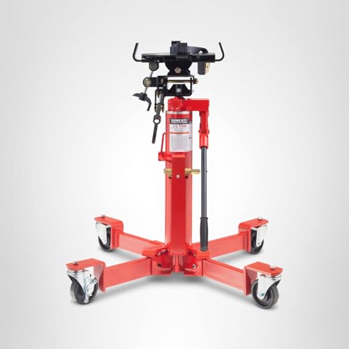 SUNEX TOOLS 1,000 lb Telescopic Transmission Jack, Air/Hydraulic, Foot & Hand Pump, Adjustable Saddle Arms, 73.5 in Max Height, Model 7796