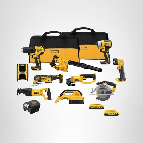 DEWALT 20V MAX Power Tool Combo Kit, 10 Tool Cordless Power Tool Set, 2 Batteries, Charger and 2 Bags Included, Dewalt Brushless Combo Kit (DCK1021D2)