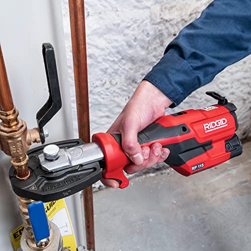RIDGID 72553 Model RP 115 Mini Press Tool and Battery Kit with 1/2" to 3/4" ProPress Press Tool Jaws, 2V Li/Ion Battery, 12V Charger, and Carrying Case , Red