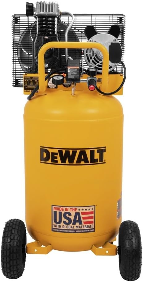 Dewalt 30 Gallon Vertical Air Compressor, 2 HP, Single Stage, Oil Lube Belt Drive, 175 Max PSI, Portable Air Compressor for Home Improvement, 6.2 SCFM at 90 PSI, Efficient Performance