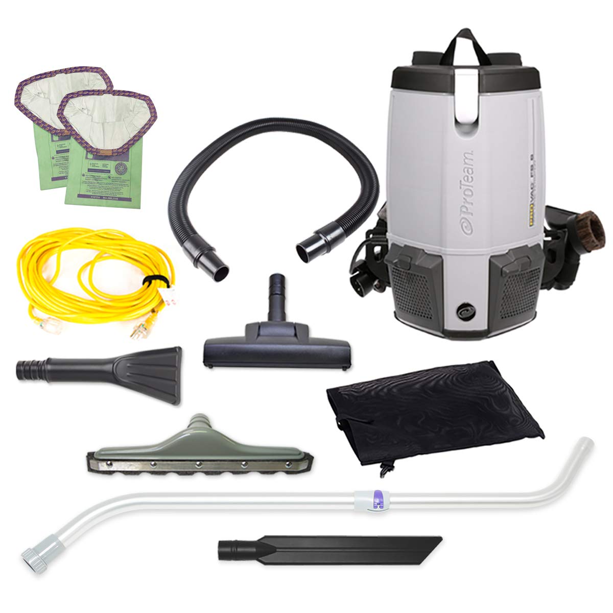 ProTeam ProVac FS 6 Commercial Backpack Vacuum with Power Nozzle Tool Kit, 6 Quart, Gray