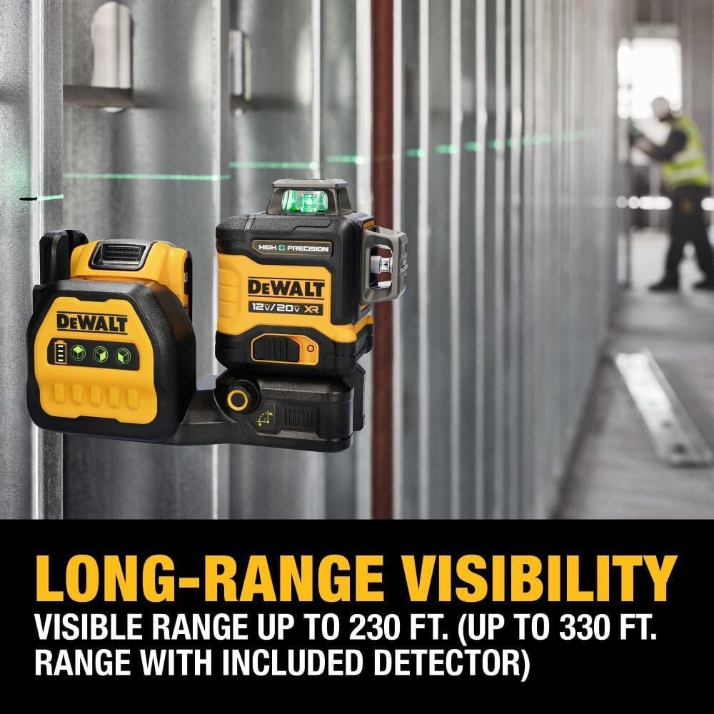 DEWALT 12V/20V MAX XR Line Laser, High Precision 3 X 360, Green, Battery and Charger Included (DCLE34033D1)