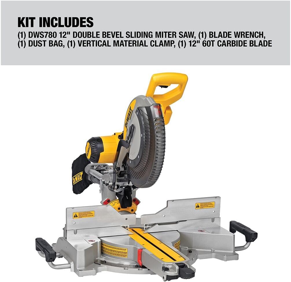 DEWALT Miter Saw, 12-inch Double Bevel Sliding Compound Miter Saw with XPS LED Shadow Light System, Includes Blade Wrench, Material Clamp and Dust Bag (DWS780)