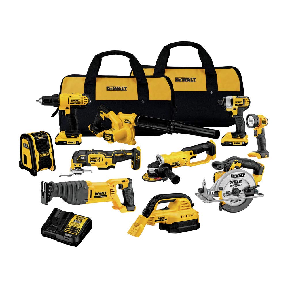 DEWALT 20V MAX Power Tool Combo Kit, 10 Tool Cordless Power Tool Set, 2 Batteries, Charger and 2 Bags Included, Dewalt Brushless Combo Kit (DCK1021D2)