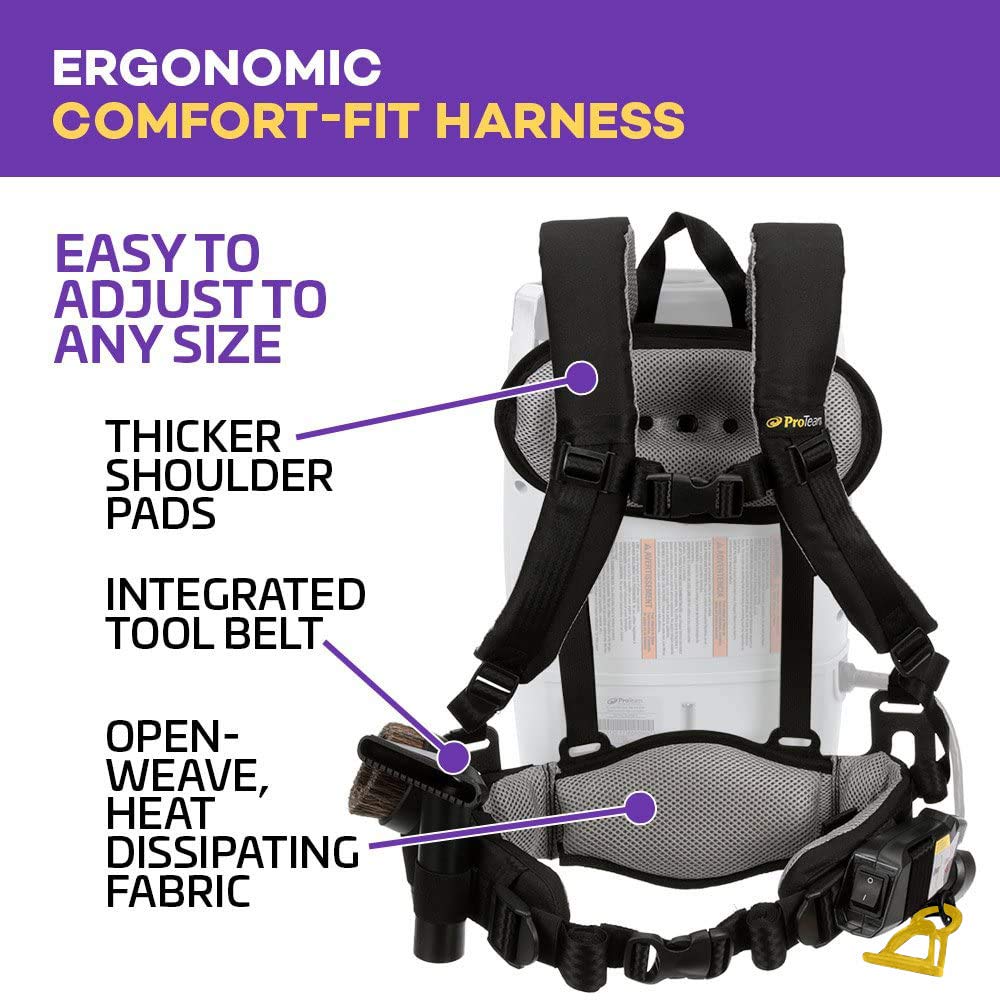 ProTeam ProVac FS 6 Commercial Backpack Vacuum with Power Nozzle Tool Kit, 6 Quart, Gray