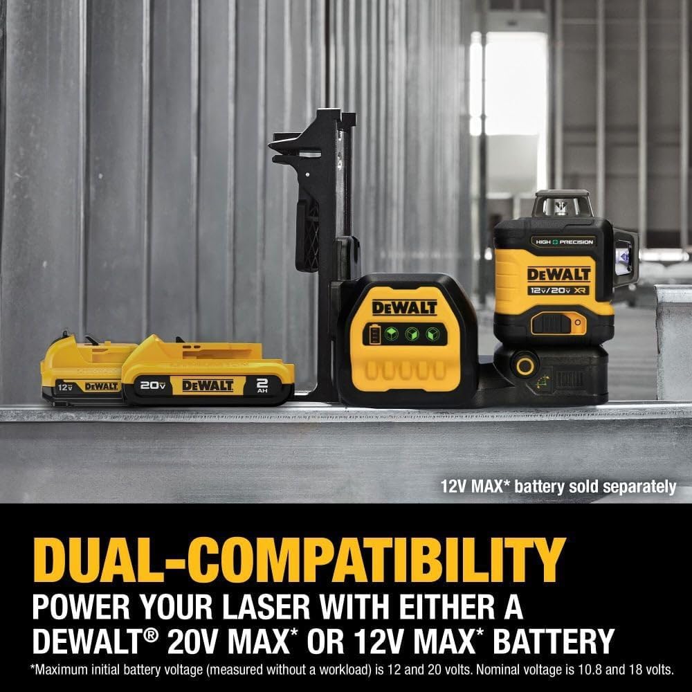 DEWALT 12V/20V MAX XR Line Laser, High Precision 3 X 360, Green, Battery and Charger Included (DCLE34033D1)