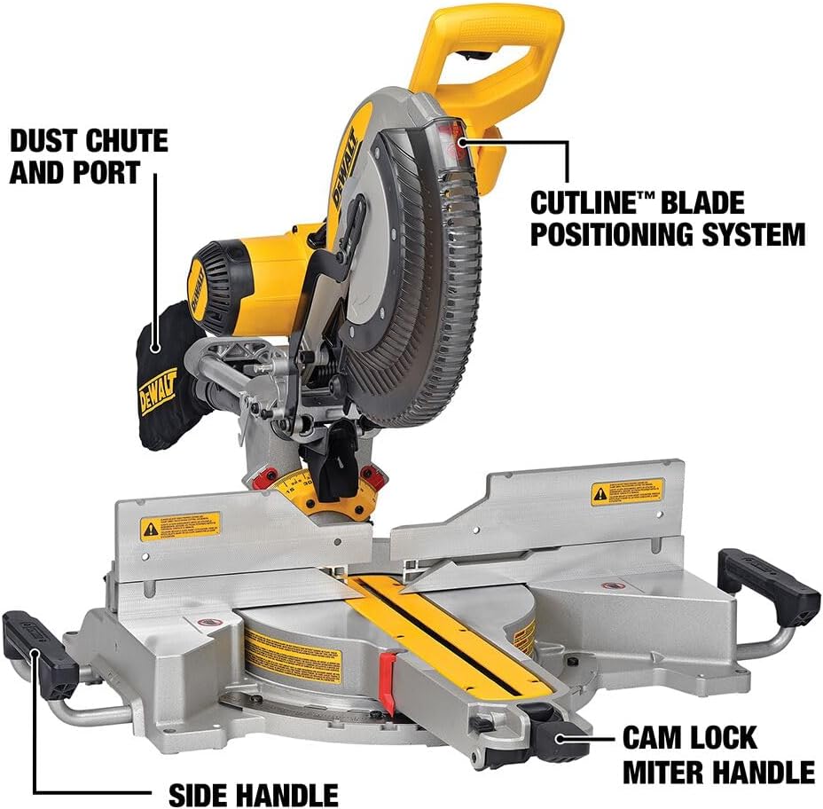 DEWALT Miter Saw, 12-inch Double Bevel Sliding Compound Miter Saw with XPS LED Shadow Light System, Includes Blade Wrench, Material Clamp and Dust Bag (DWS780)