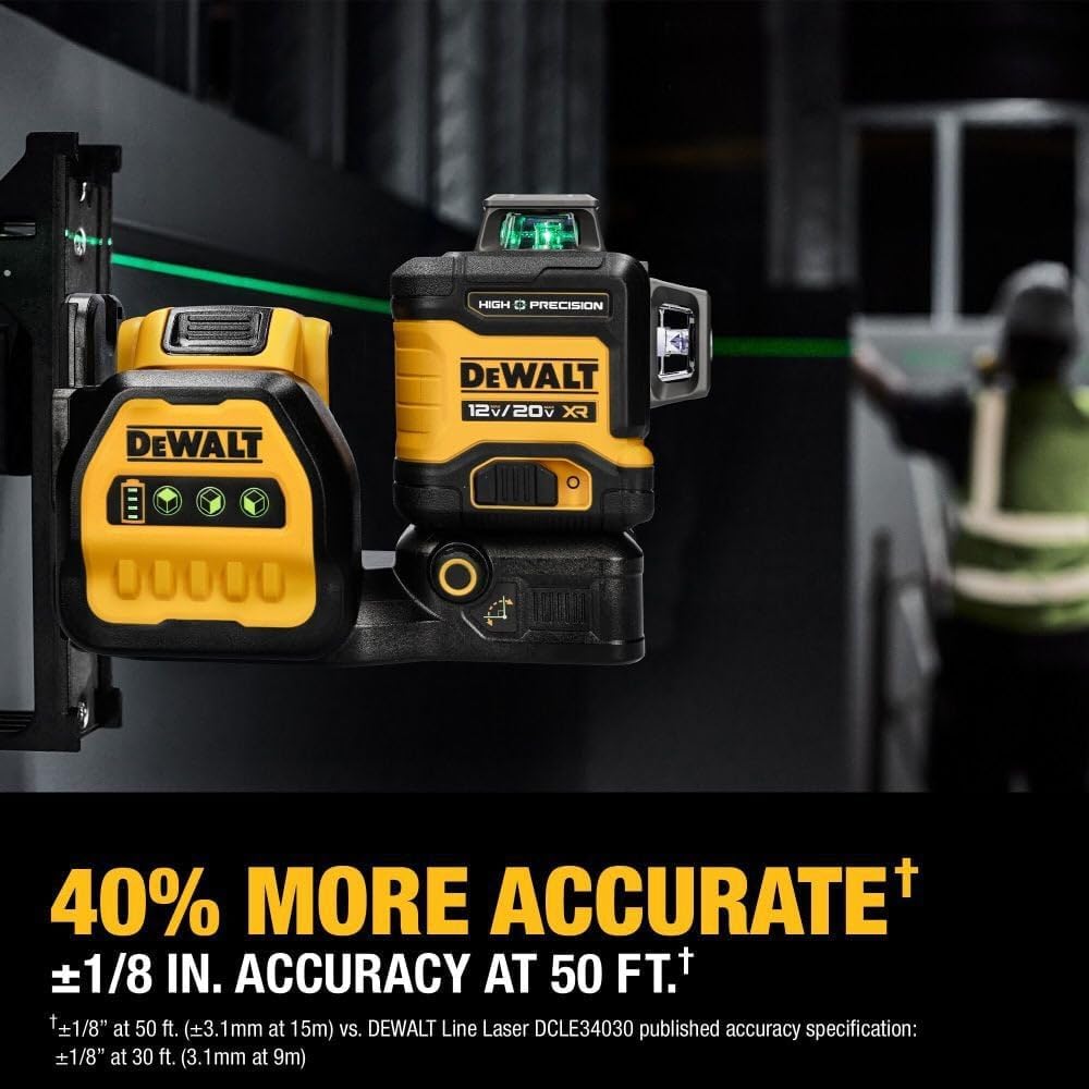 DEWALT 12V/20V MAX XR Line Laser, High Precision 3 X 360, Green, Battery and Charger Included (DCLE34033D1)