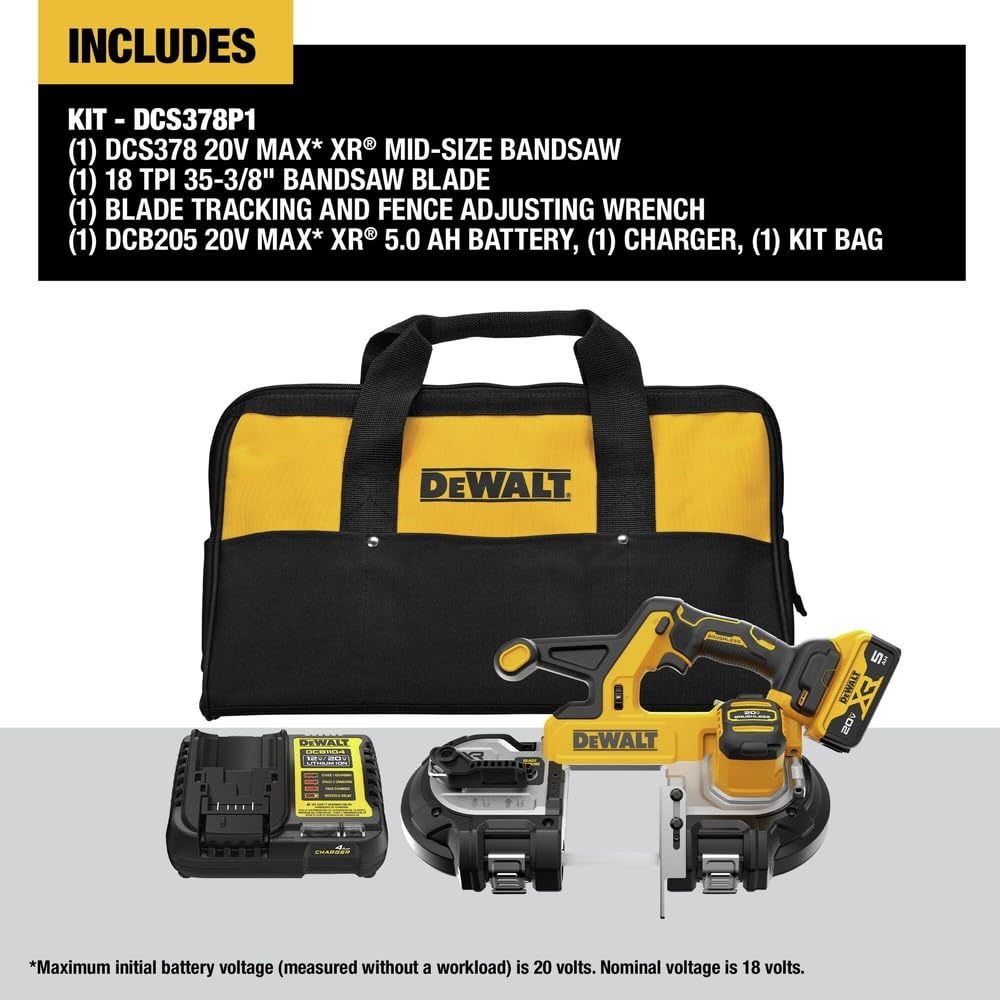 DEWALT 20V MAX XR Bandsaw, Brushless Motor, Portable and Cordless, 3-3/8 Inch Cut Capacity, Bare Tool Only (DCS378B)