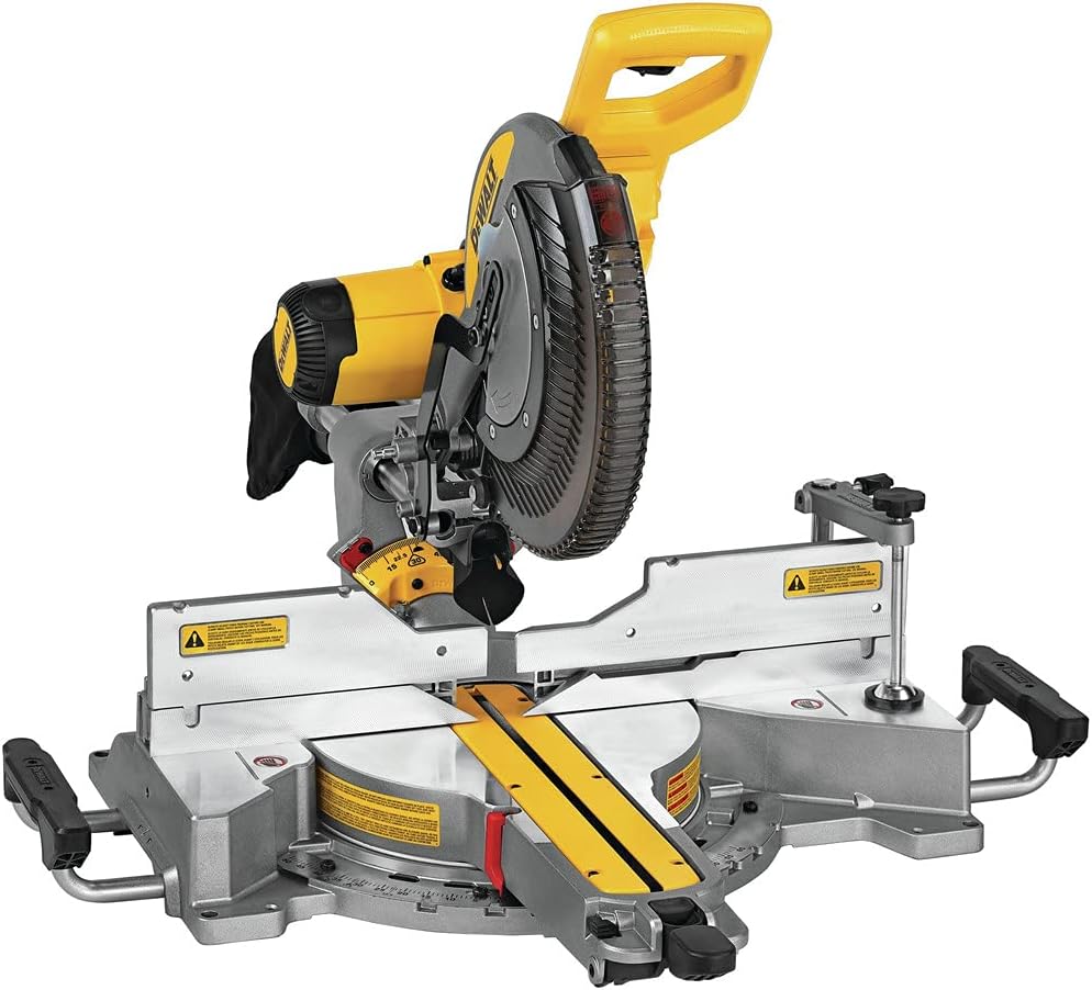 DEWALT Miter Saw, 12 Inch Double Bevel Sliding Compound Miter Saw, Blade Wrench and Material Clamp, Increased Crosscut Capacity, Powerful 3800 RPM Motor, Corded (DWS779)