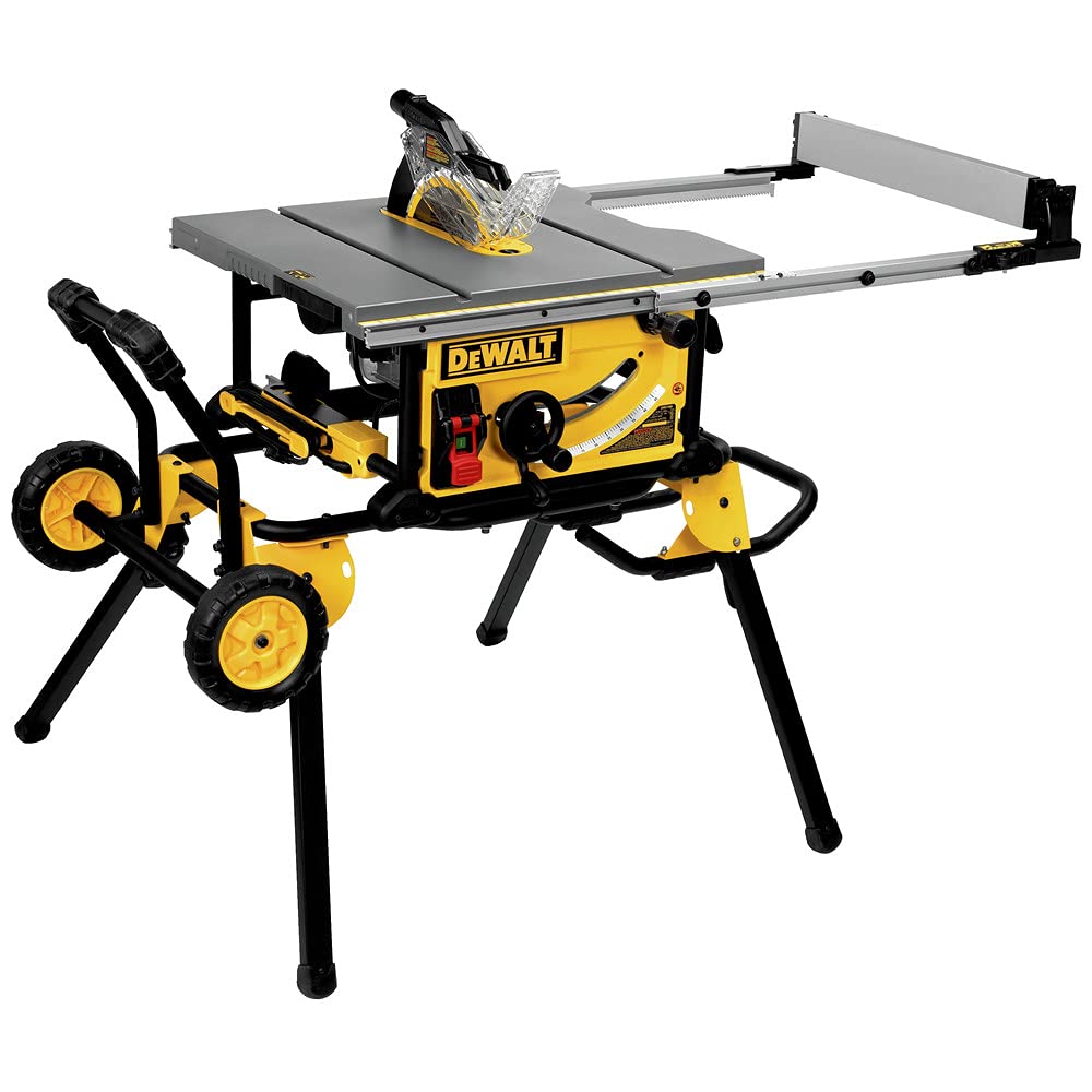 DEWALT Table Saw 10 Inch with Foldable Rolling Table Saw Stand, 15 Amp, 4800 RPM, 32-1/2-Inch Rip Capacity (DWE7491RS)
