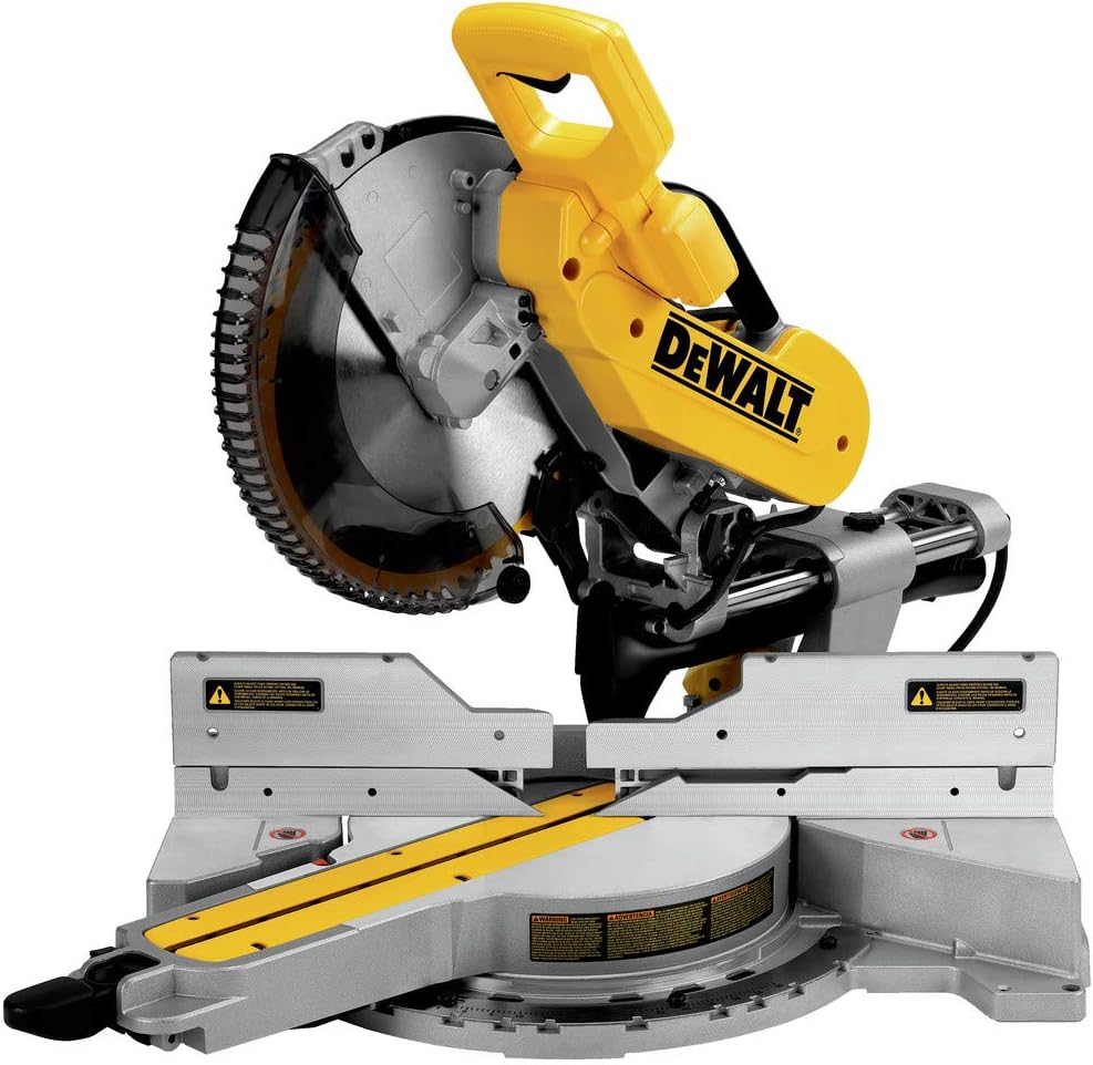 DEWALT Miter Saw, 12 Inch Double Bevel Sliding Compound Miter Saw, Blade Wrench and Material Clamp, Increased Crosscut Capacity, Powerful 3800 RPM Motor, Corded (DWS779)