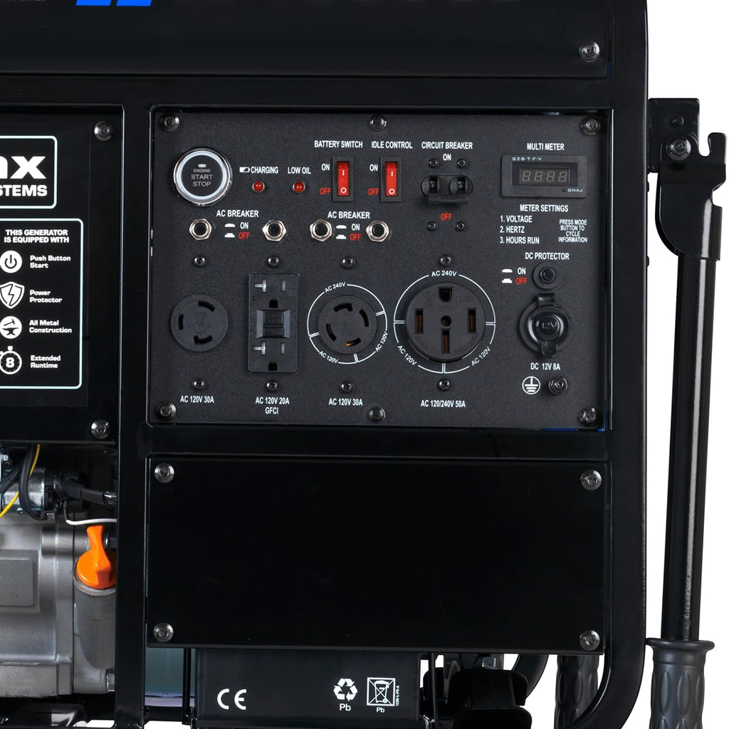 DuroMax XP13000EH 13,000-Watt Dual Fuel Portable Generator - Gas & Propane, Electric Start, Whole Home Backup Power, Transfer Switch Ready, RV & Emergency Ready