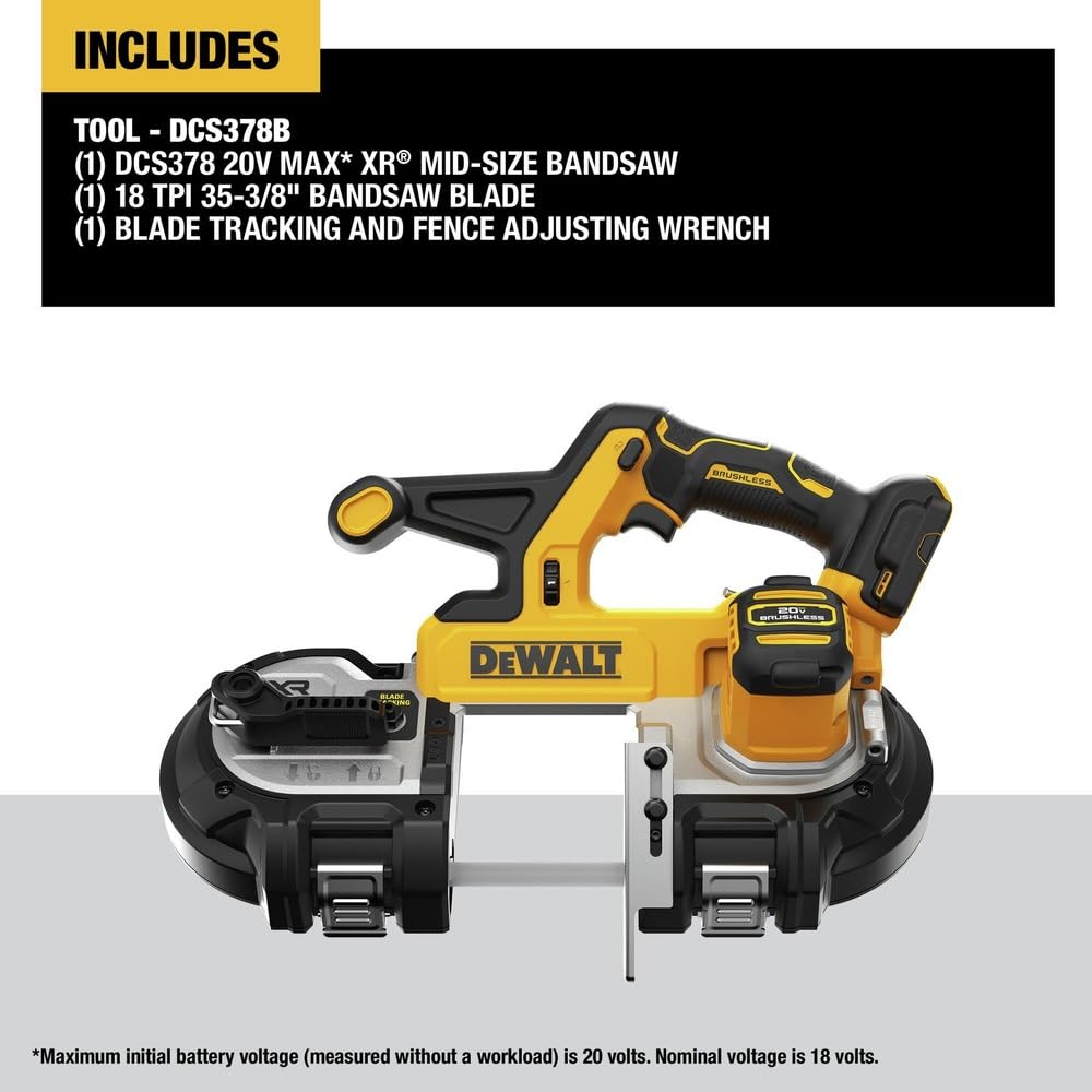 DEWALT 20V MAX XR Bandsaw, Brushless Motor, Portable and Cordless, 3-3/8 Inch Cut Capacity, Bare Tool Only (DCS378B)