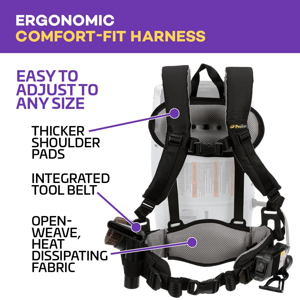 ProTeam ProVac FS 6 Commercial Backpack Vacuum with Power Nozzle Tool Kit, 6 Quart, Gray