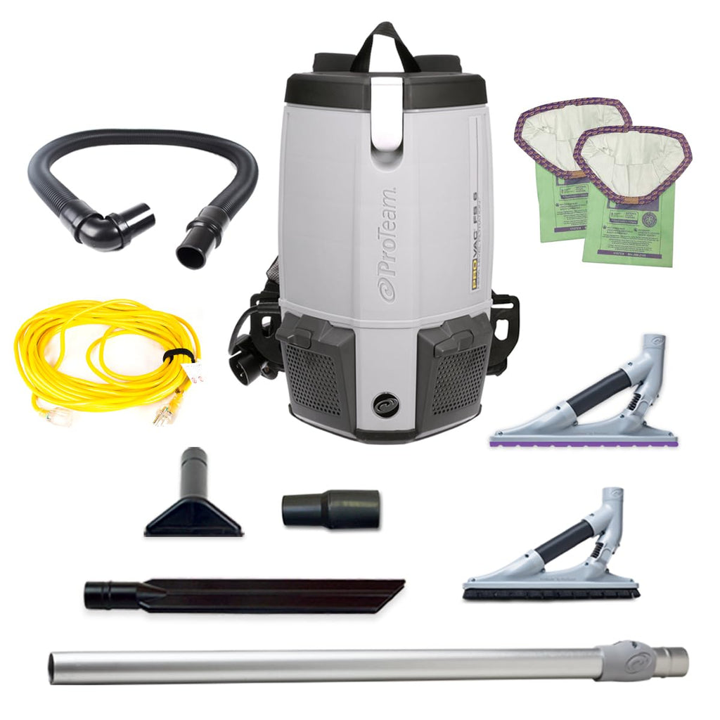 ProTeam ProVac FS 6 Commercial Backpack Vacuum with Power Nozzle Tool Kit, 6 Quart, Gray