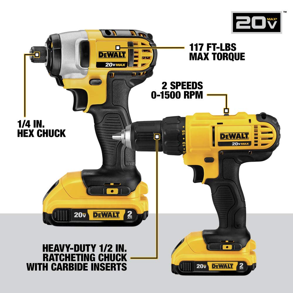 DEWALT 20V MAX Power Tool Combo Kit, 10 Tool Cordless Power Tool Set, 2 Batteries, Charger and 2 Bags Included, Dewalt Brushless Combo Kit (DCK1021D2)