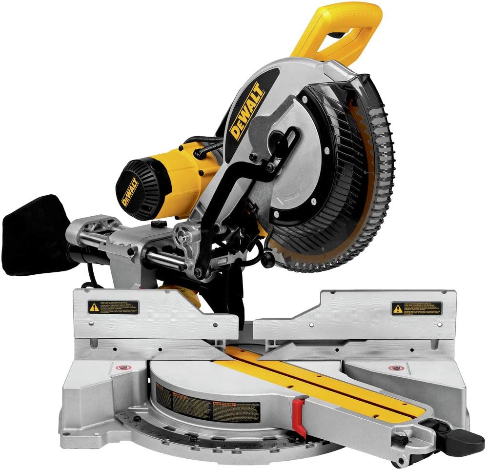 DEWALT Miter Saw, 12 Inch Double Bevel Sliding Compound Miter Saw, Blade Wrench and Material Clamp, Increased Crosscut Capacity, Powerful 3800 RPM Motor, Corded (DWS779)