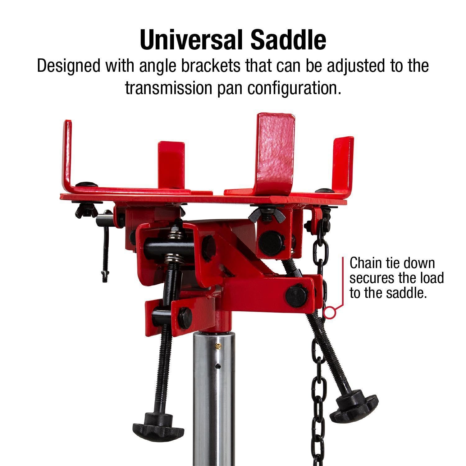 SUNEX TOOLS 1,000 lb Telescopic Transmission Jack, Air/Hydraulic, Foot & Hand Pump, Adjustable Saddle Arms, 73.5 in Max Height, Model 7796