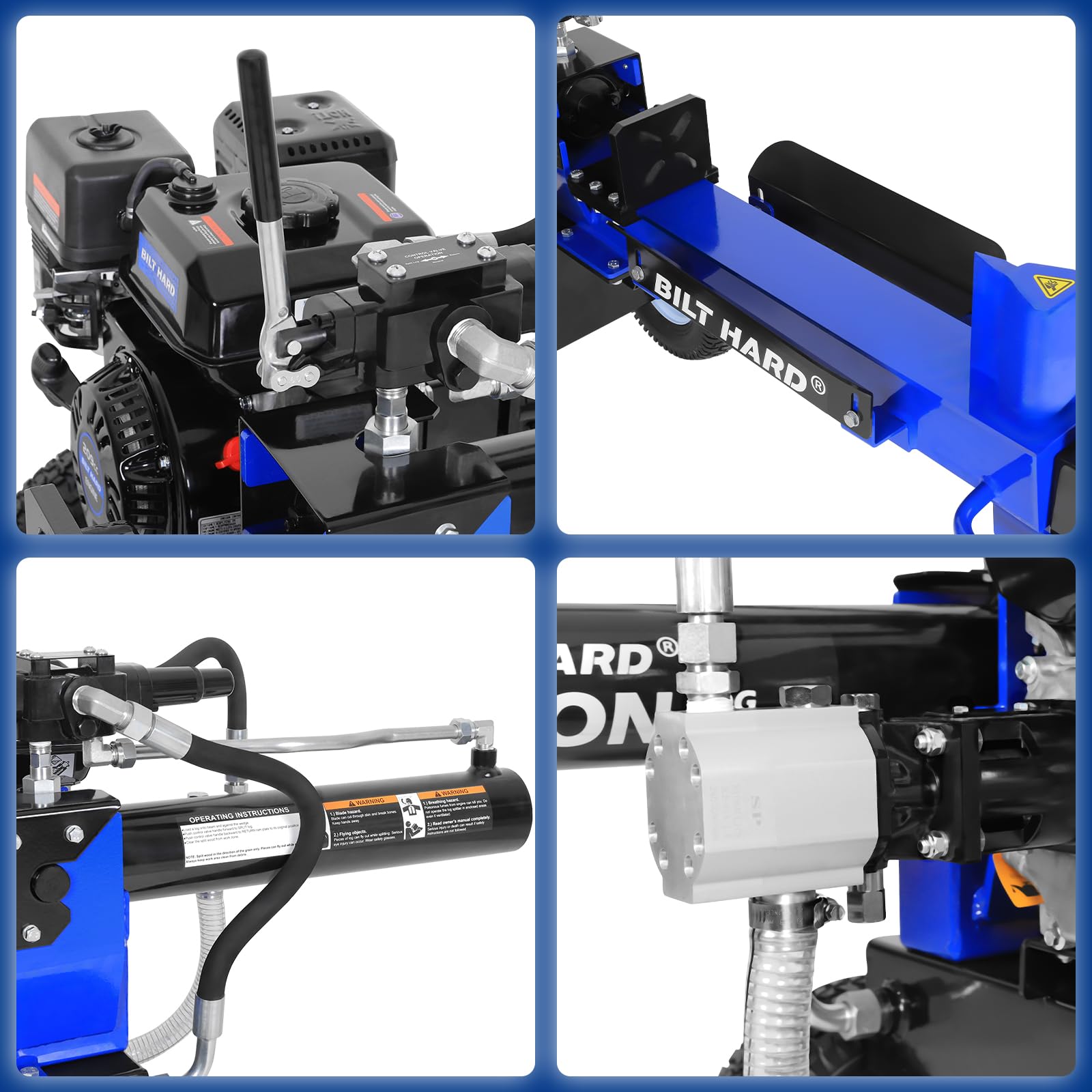 BILT HARD 25-Ton Horizontal/Vertical Log Splitter, Gas Wood Splitter with 209cc OHV Engine, 2" Ball Coupler, 16" DOT Tires, 2 Stage Gear Pump, Hydraulic Log Splitter, Firewood Splitting Machine