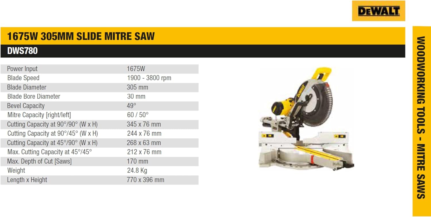 DEWALT Miter Saw, 12-inch Double Bevel Sliding Compound Miter Saw with XPS LED Shadow Light System, Includes Blade Wrench, Material Clamp and Dust Bag (DWS780)