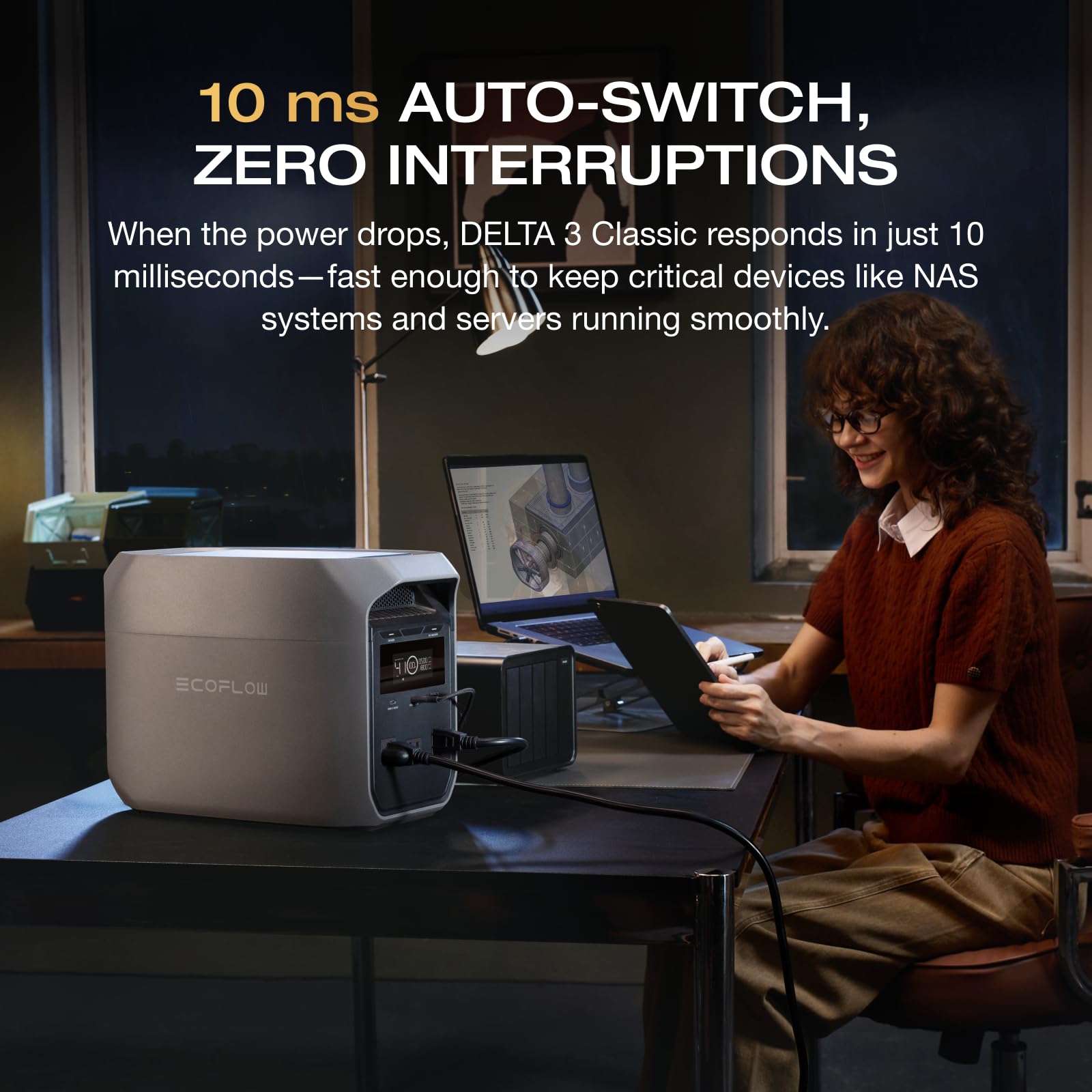 EF ECOFLOW Portable Power Station DELTA 3 Classic, 1024Wh LiFePO4 Battery, 1800W AC/100W USB-C Output, 1 Hr Fast Charge, Solar Generator for Home Backup, Camping & RVs (Solar Panel Optional)