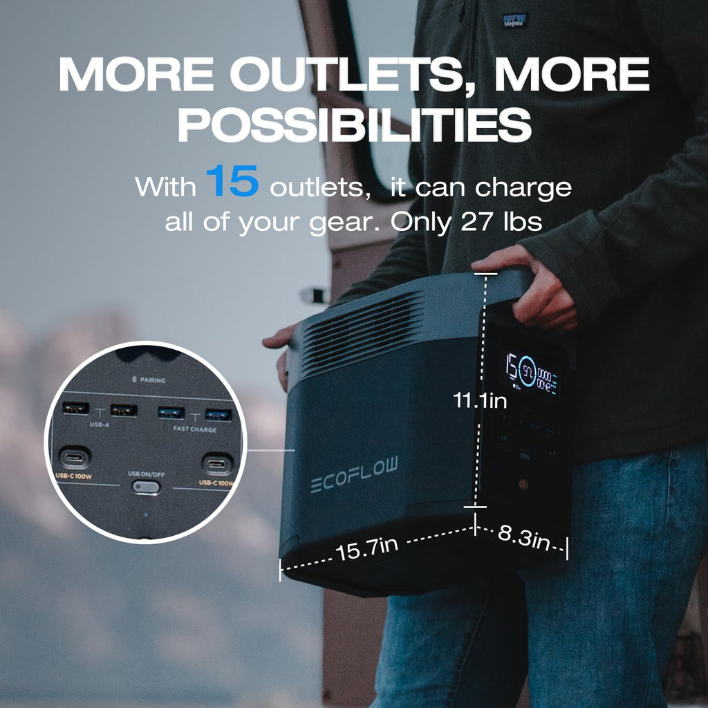 EF ECOFLOW Portable Power Station DELTA 3 Classic, 1024Wh LiFePO4 Battery, 1800W AC/100W USB-C Output, 1 Hr Fast Charge, Solar Generator for Home Backup, Camping & RVs (Solar Panel Optional)