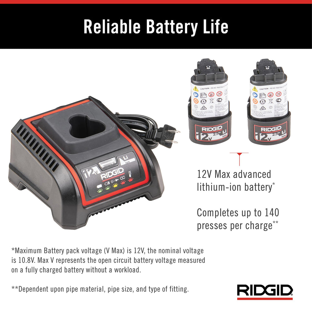 RIDGID 78148 RP 251 Compact Press Tool Battery Kit with ProPress Jaws (1/2" to 1-1/4"), In-Line Pressing Tool for Copper, Stainless Steel, PEX, and Carbon Steel