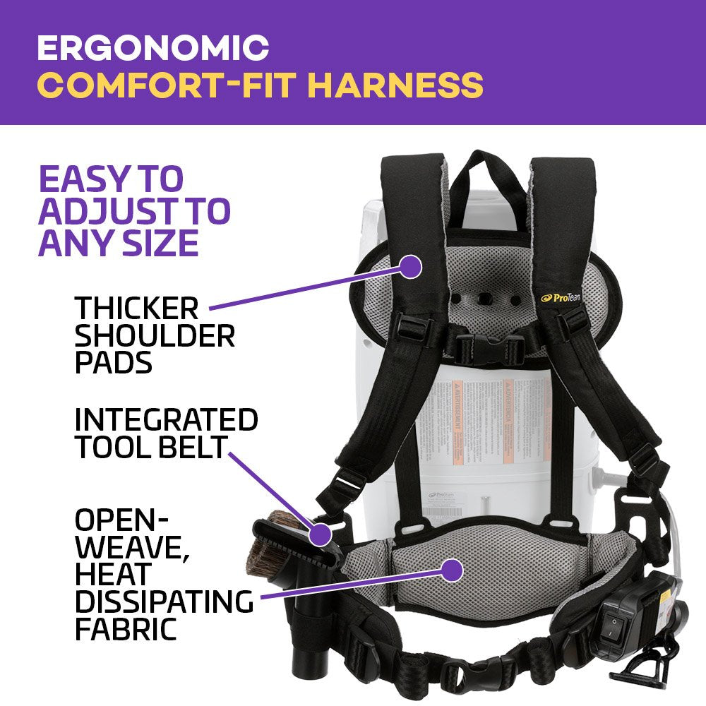 ProTeam ProVac FS 6 Commercial Backpack Vacuum with Power Nozzle Tool Kit, 6 Quart, Gray