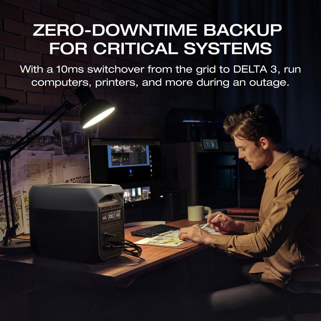 EF ECOFLOW Portable Power Station DELTA 3 Classic, 1024Wh LiFePO4 Battery, 1800W AC/100W USB-C Output, 1 Hr Fast Charge, Solar Generator for Home Backup, Camping & RVs (Solar Panel Optional)