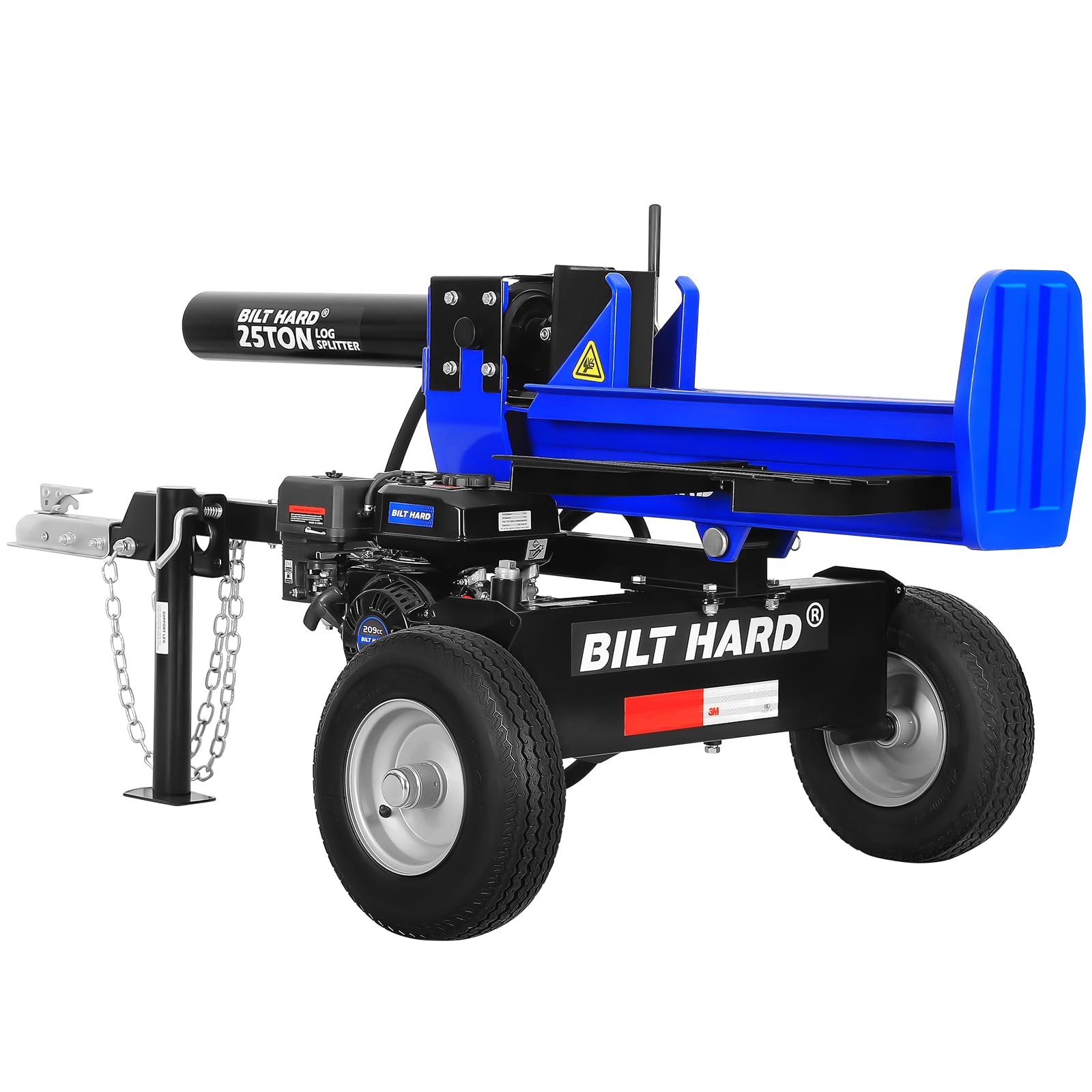 BILT HARD 25-Ton Horizontal/Vertical Log Splitter, Gas Wood Splitter with 209cc OHV Engine, 2" Ball Coupler, 16" DOT Tires, 2 Stage Gear Pump, Hydraulic Log Splitter, Firewood Splitting Machine