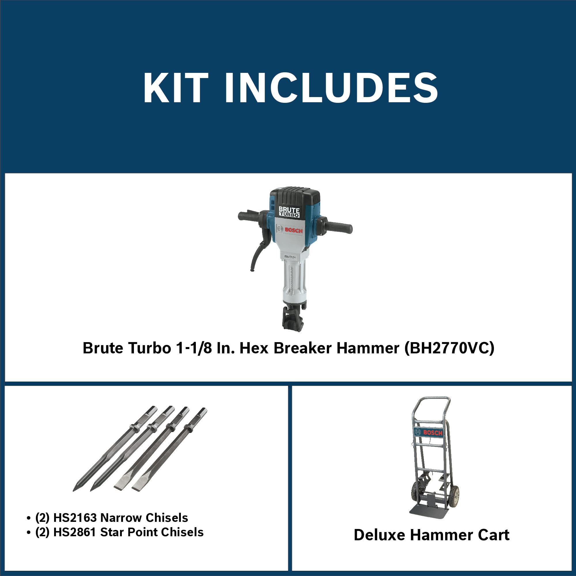 BOSCH BH2770VCD 120-Volt 1-1/8 Hex Breaker Hammer Brute Turbo Deluxe Kit with Deluxe Cart