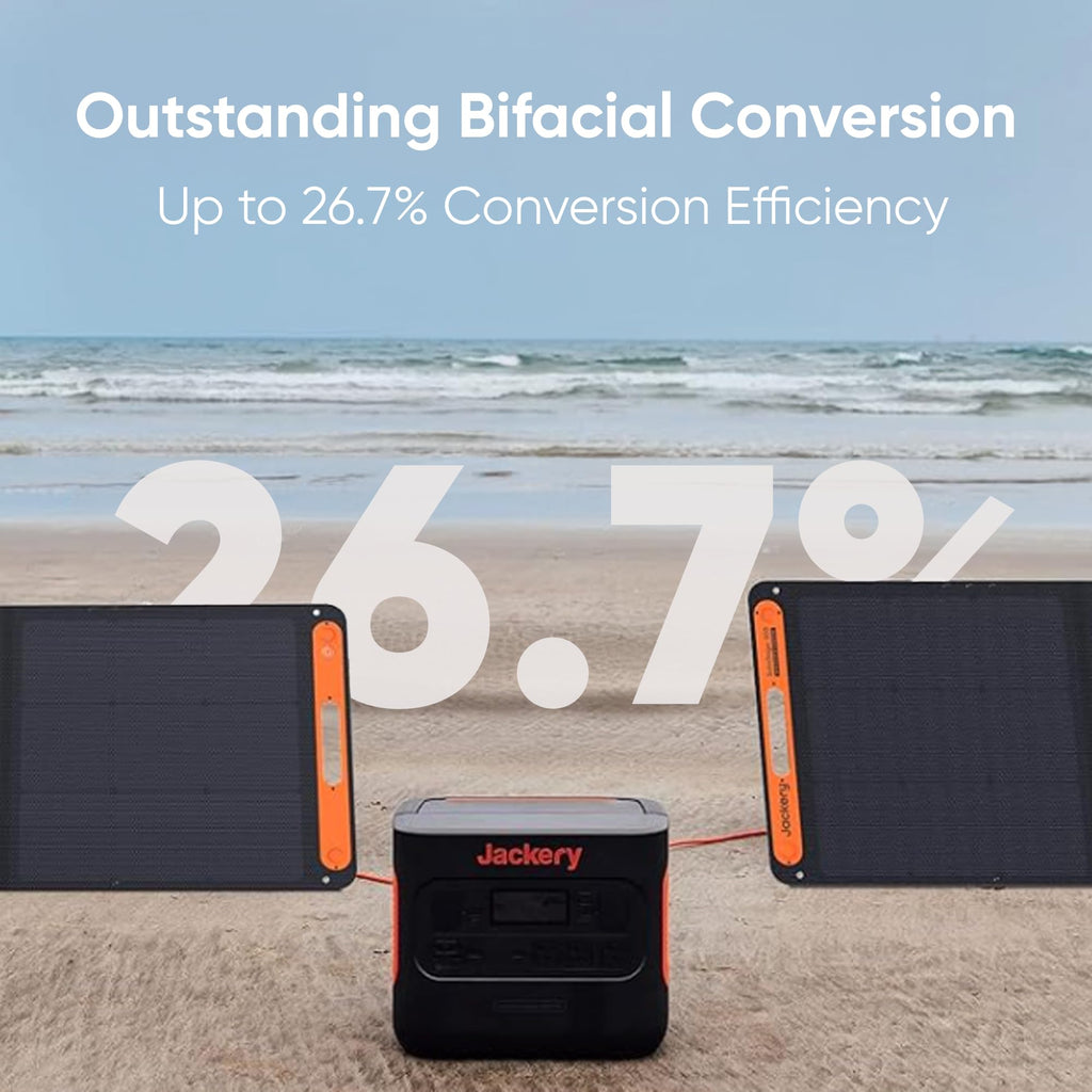 Jackery SolarSaga 200W Portable Solar Panel,IP68 Foldable Bifacial Solar Panels,Compatible with Jackery Explorer Power Station and Solar Generator,for Rooftops Outdoor Camping Off-Grid and RVs
