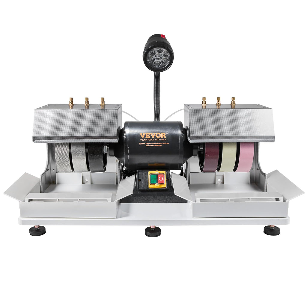 VEVOR Cabbing Machine, 6" 1/4HP 1800rpm Efficient, Lapidary Rock Grinder Polisher With Lamp & Water Pump, Gem Faceting Machine, Rock Grinding Machine for Gem Jade Stone, Create Cabochons for Necklaces