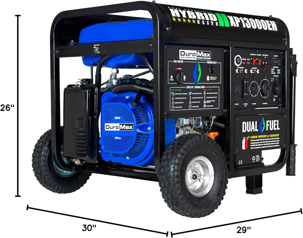 DuroMax XP13000EH 13,000-Watt Dual Fuel Portable Generator - Gas & Propane, Electric Start, Whole Home Backup Power, Transfer Switch Ready, RV & Emergency Ready