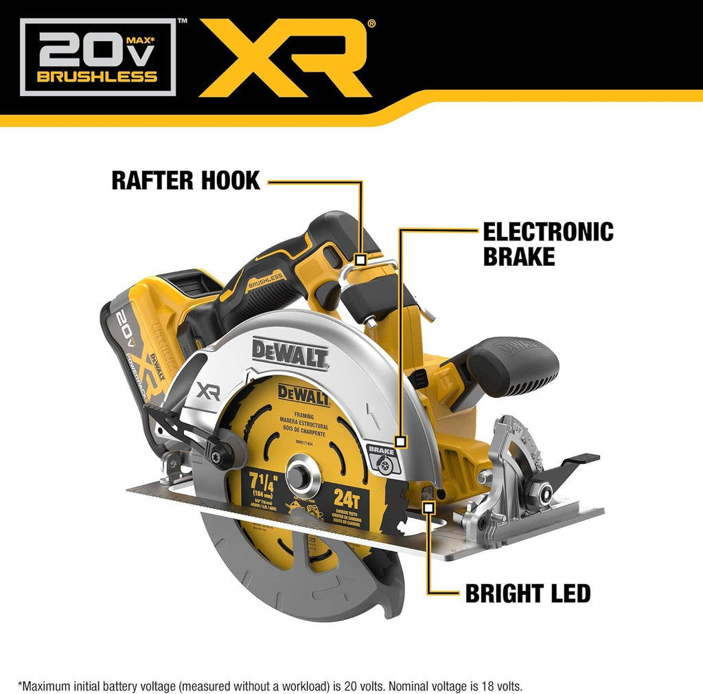 DEWALT 20V MAX XR 7-1/4" Cordless Circular Saw Kit XR POWERPACK with Battery and Charger Included (DCS590WW1)