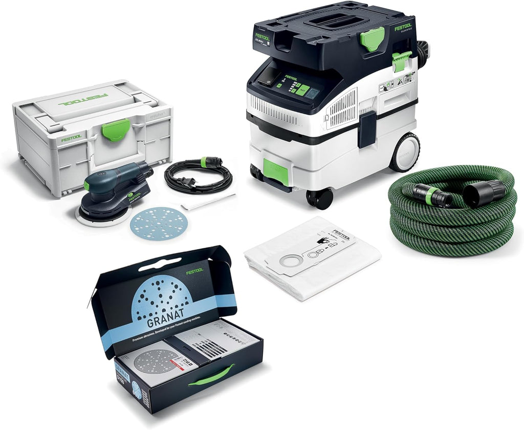 Festool 578867 Limited Edition CT MIDI I Dust Extractor + ETS EC 150/5 Random Orbit Sander Set | Includes Granat Abrasive Starter Kit & Filter Bags | HEPA Filtration | Bluetooth® Enabled