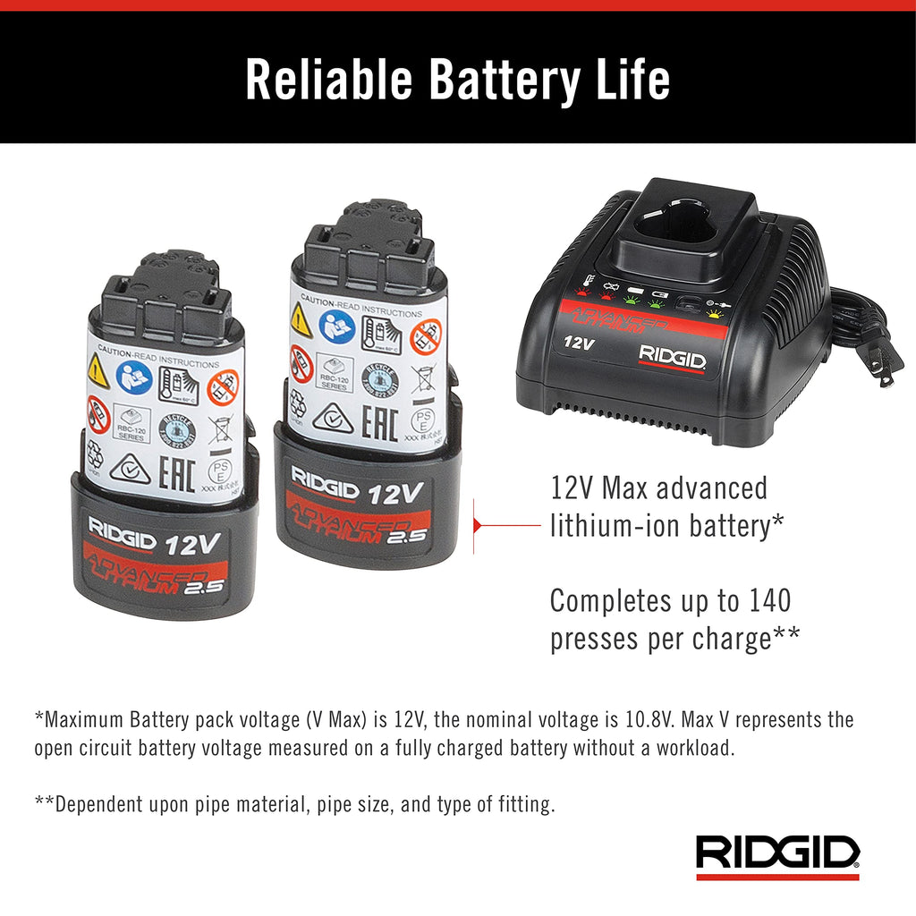 RIDGID 78148 RP 251 Compact Press Tool Battery Kit with ProPress Jaws (1/2" to 1-1/4"), In-Line Pressing Tool for Copper, Stainless Steel, PEX, and Carbon Steel