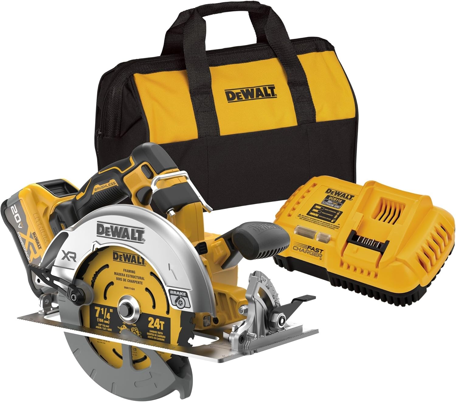 DEWALT 20V MAX XR 7-1/4" Cordless Circular Saw Kit XR POWERPACK with Battery and Charger Included (DCS590WW1)