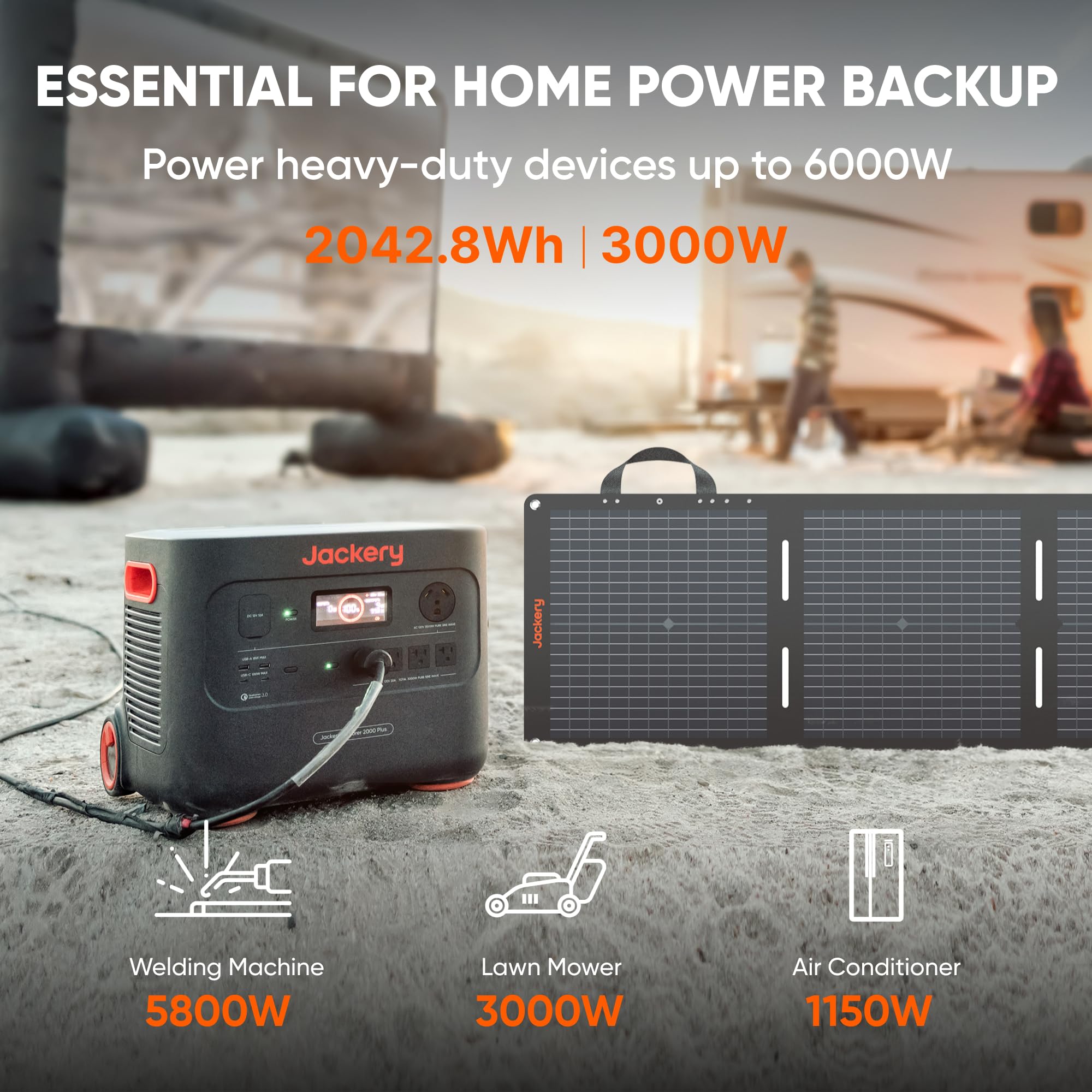 Jackery Portable Power Station Explorer 2000 Plus, Solar Generator with 2042Wh LiFePO4 Battery 3000W Output, Expandable to 24kWh 6000W, for Outdoor RV Camping & Emergency (Solar Panel Optional)