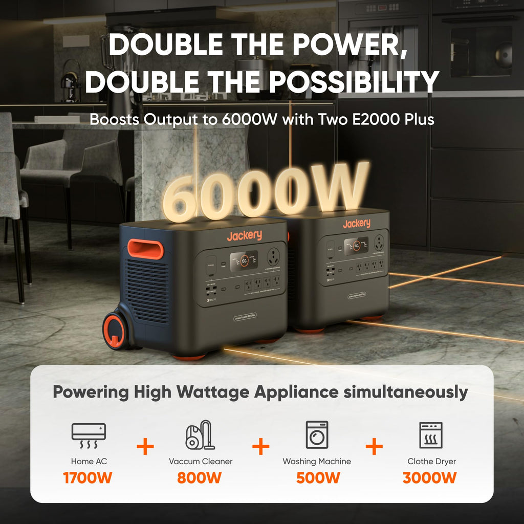 Jackery Portable Power Station Explorer 2000 Plus, Solar Generator with 2042Wh LiFePO4 Battery 3000W Output, Expandable to 24kWh 6000W, for Outdoor RV Camping & Emergency (Solar Panel Optional)