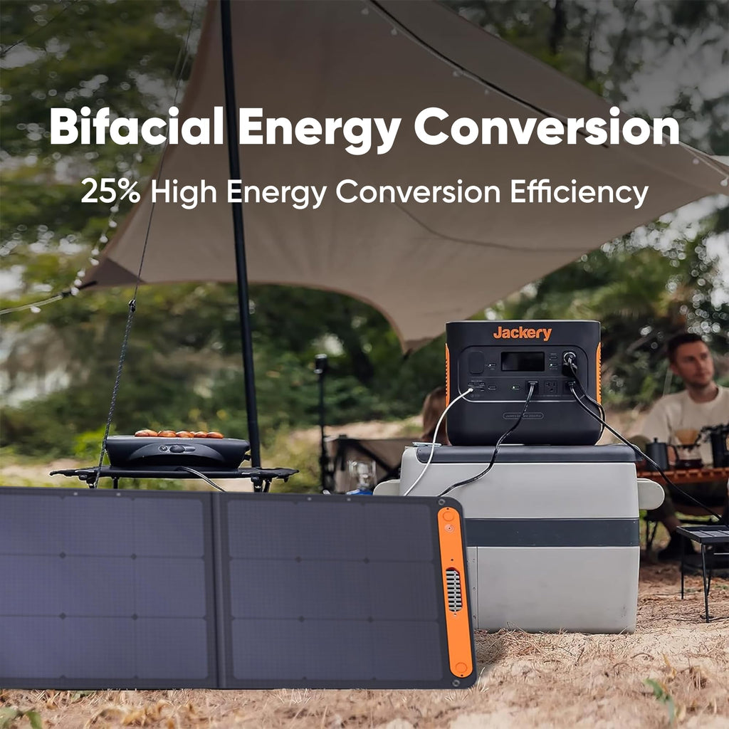 Jackery SolarSaga 200W Portable Solar Panel,IP68 Foldable Bifacial Solar Panels,Compatible with Jackery Explorer Power Station and Solar Generator,for Rooftops Outdoor Camping Off-Grid and RVs