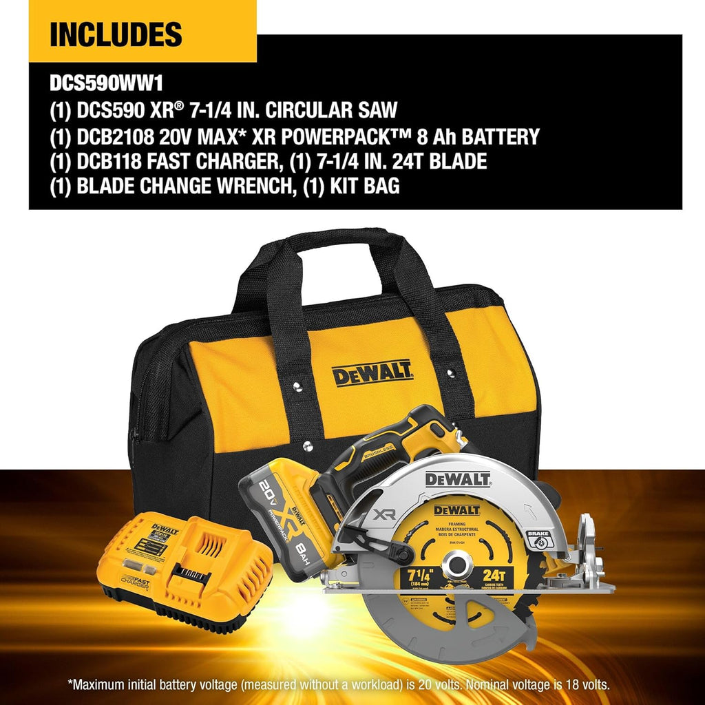 DEWALT 20V MAX XR 7-1/4" Cordless Circular Saw Kit XR POWERPACK with Battery and Charger Included (DCS590WW1)