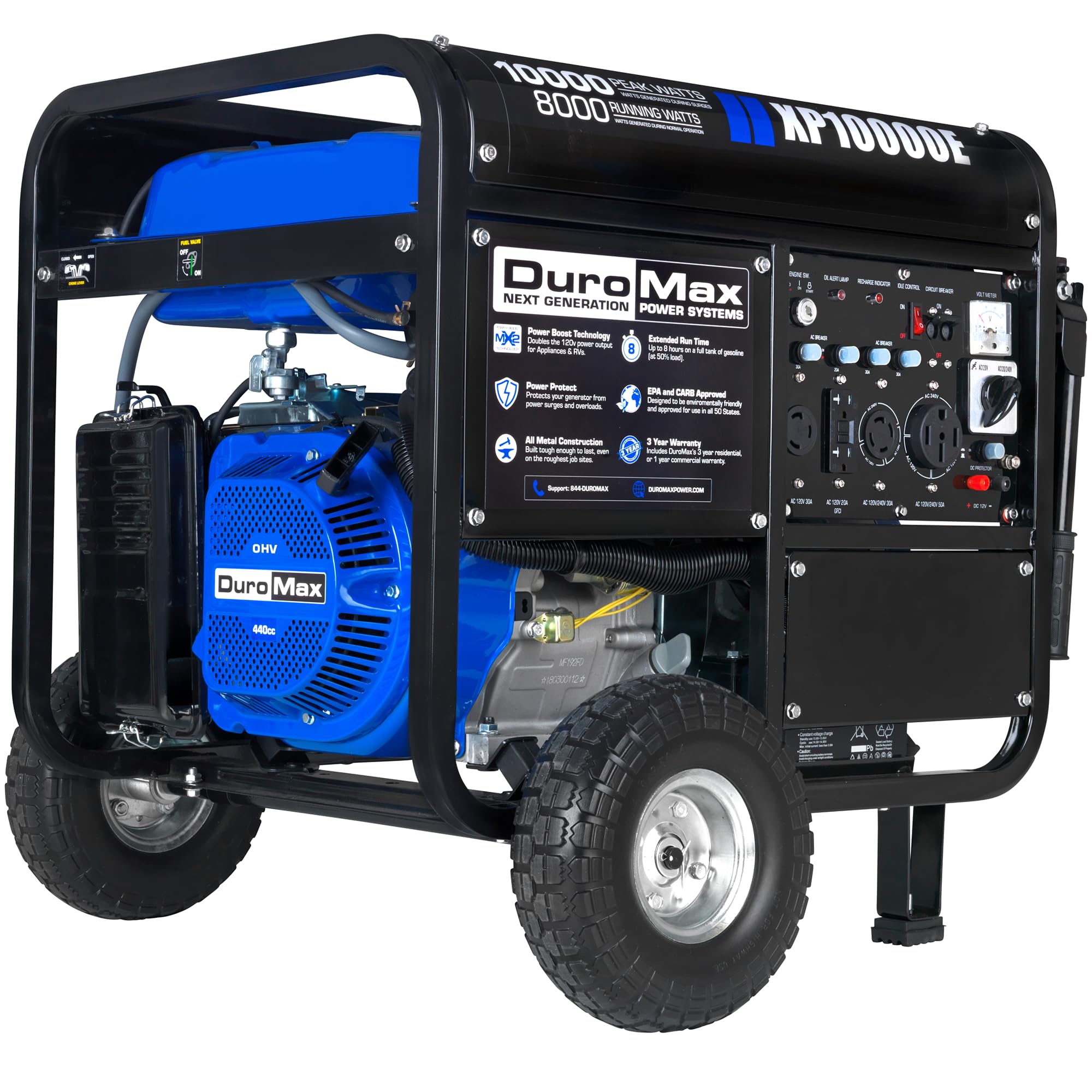 DuroMax XP13000EH 13,000-Watt Dual Fuel Portable Generator - Gas & Propane, Electric Start, Whole Home Backup Power, Transfer Switch Ready, RV & Emergency Ready