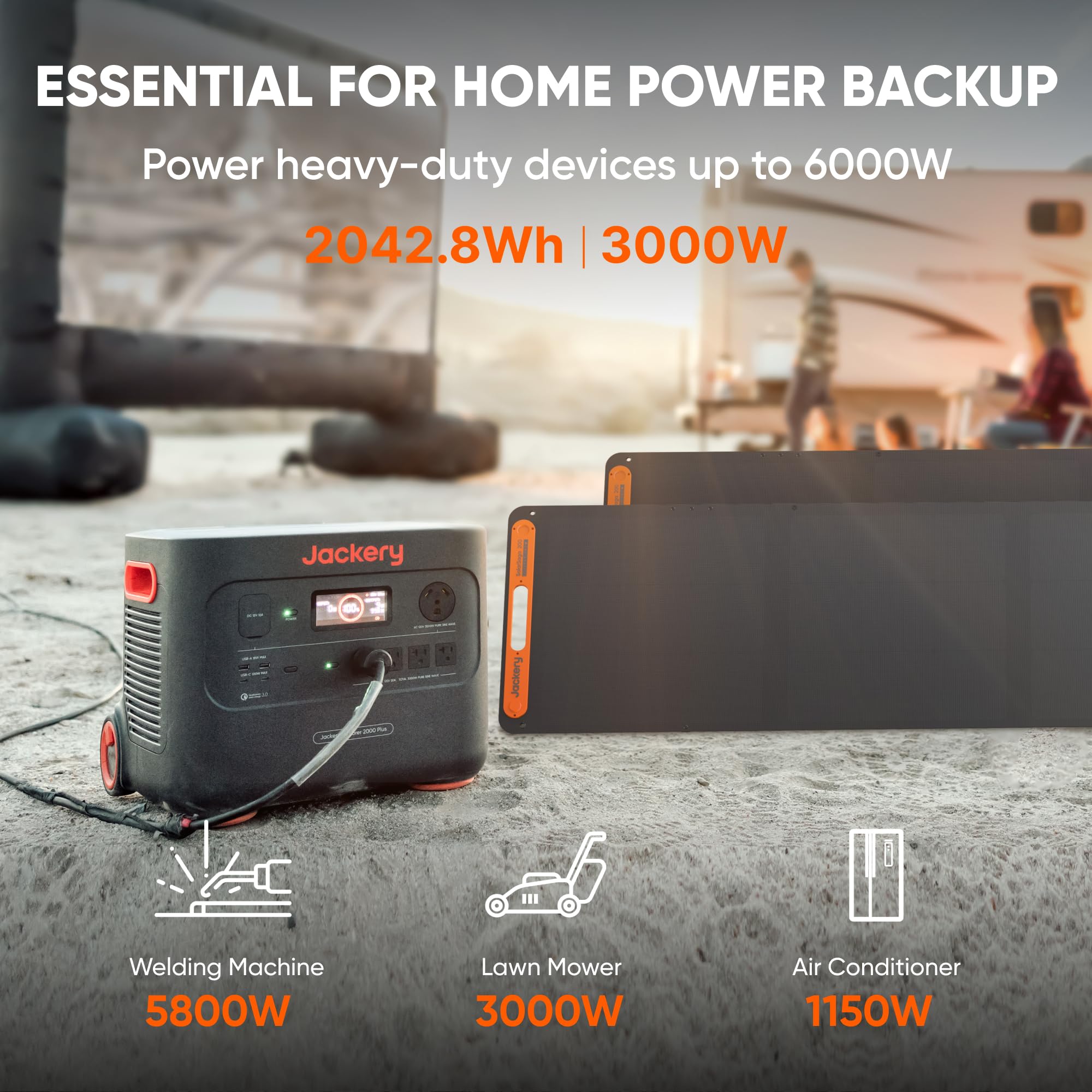 Jackery Portable Power Station Explorer 2000 Plus, Solar Generator with 2042Wh LiFePO4 Battery 3000W Output, Expandable to 24kWh 6000W, for Outdoor RV Camping & Emergency (Solar Panel Optional)