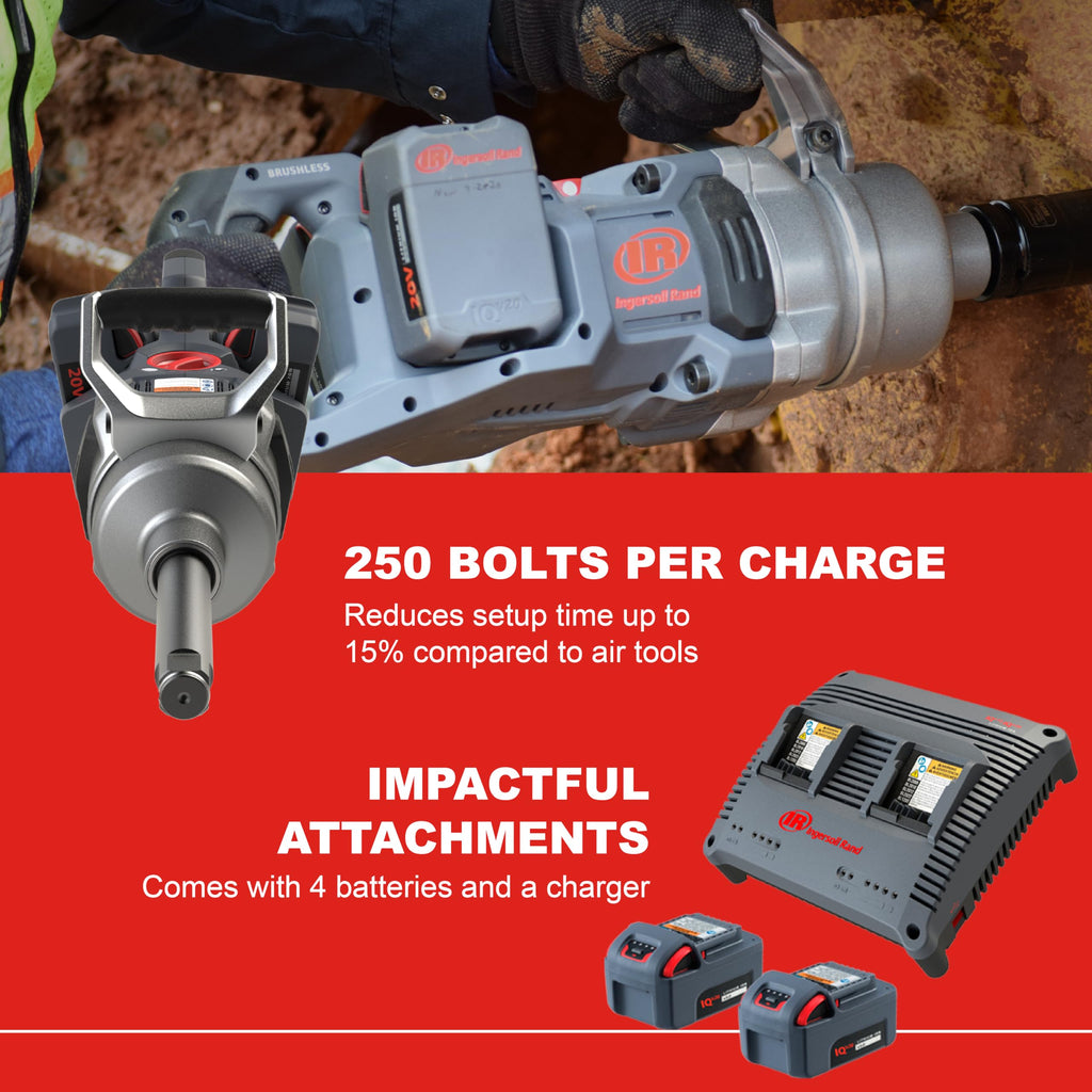 Ingersoll Rand W9691-K4E W9000 Series 20-Volt 1-Inch Cordless Impact Wrench Kit with Charger and 6-Inch Extended Anvil