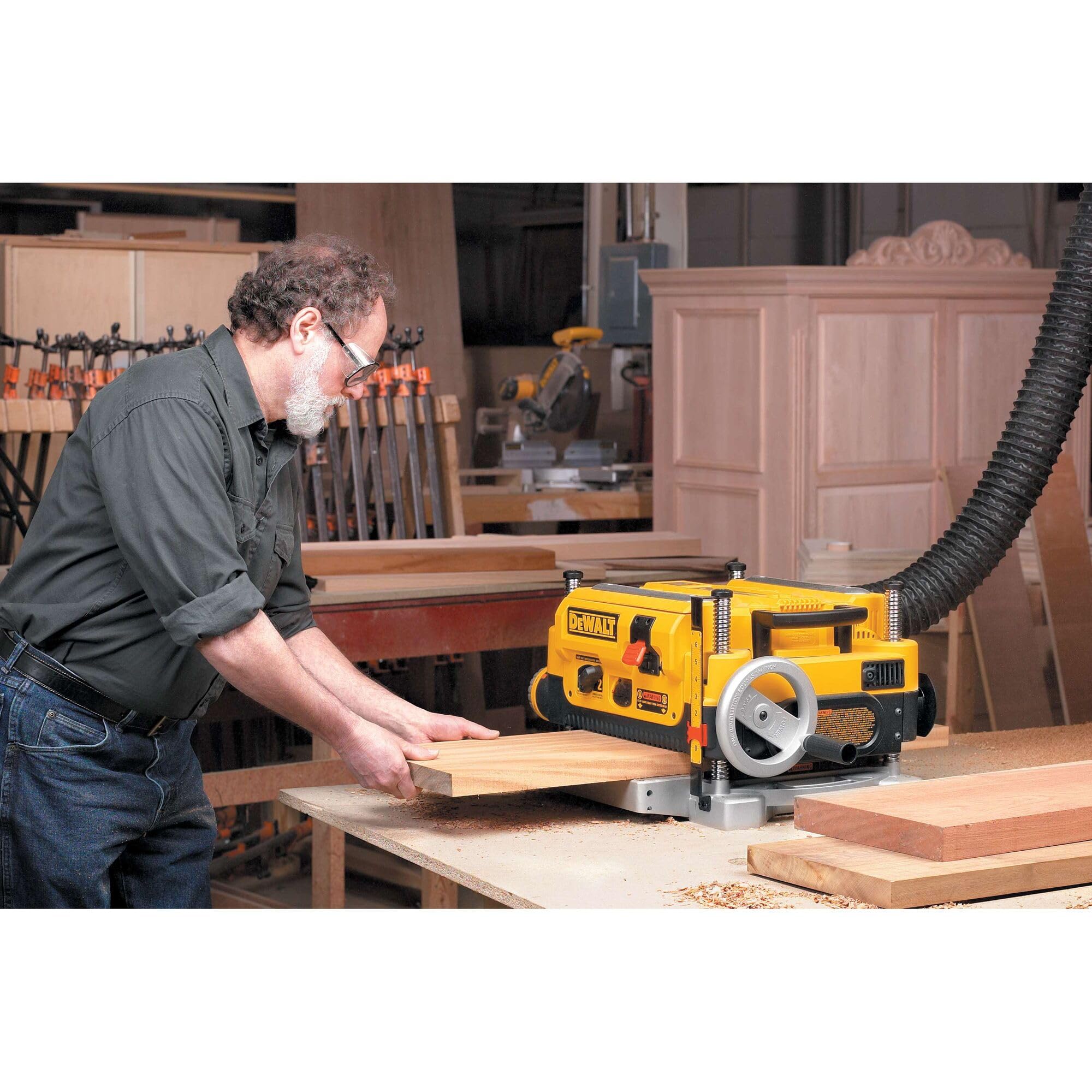 DEWALT Thickness Planer, 13-inch Wood Planer, Three Knife Two Speed, 15 Amp, 20,000 RPM Motor (DW735X)