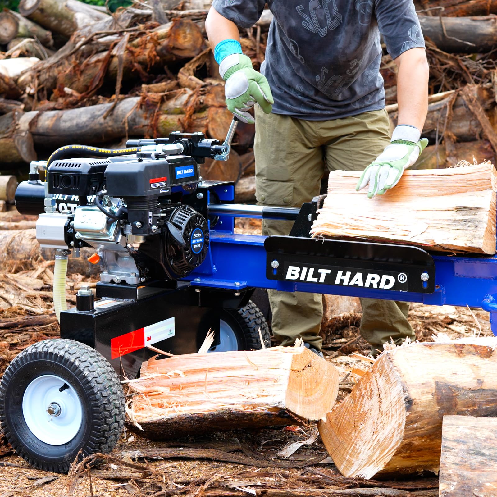BILT HARD 25-Ton Horizontal/Vertical Log Splitter, Gas Wood Splitter with 209cc OHV Engine, 2" Ball Coupler, 16" DOT Tires, 2 Stage Gear Pump, Hydraulic Log Splitter, Firewood Splitting Machine