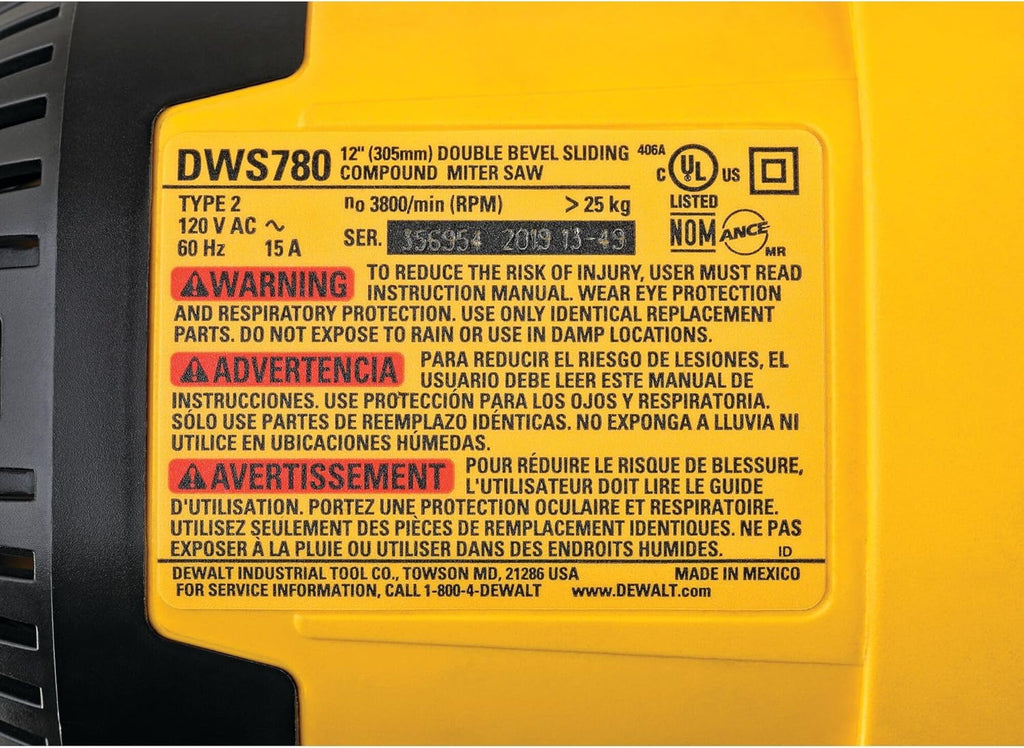 DEWALT Miter Saw, 12-inch Double Bevel Sliding Compound Miter Saw with XPS LED Shadow Light System, Includes Blade Wrench, Material Clamp and Dust Bag (DWS780)