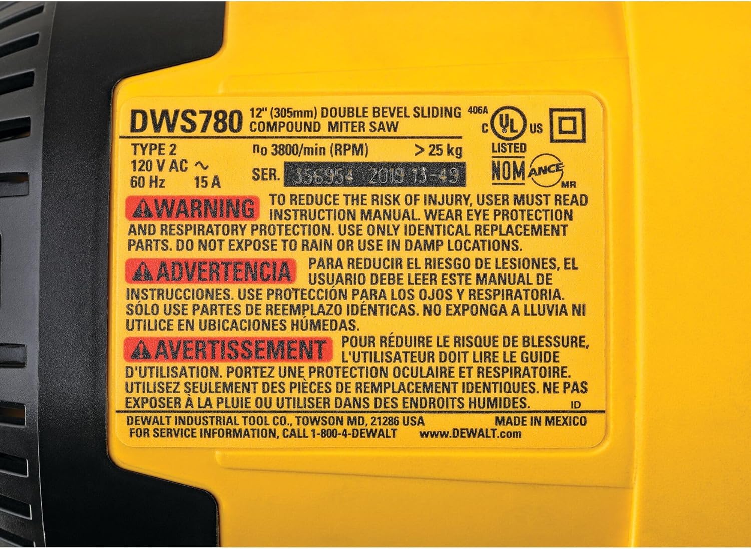 DEWALT Miter Saw, 12-inch Double Bevel Sliding Compound Miter Saw with XPS LED Shadow Light System, Includes Blade Wrench, Material Clamp and Dust Bag (DWS780)